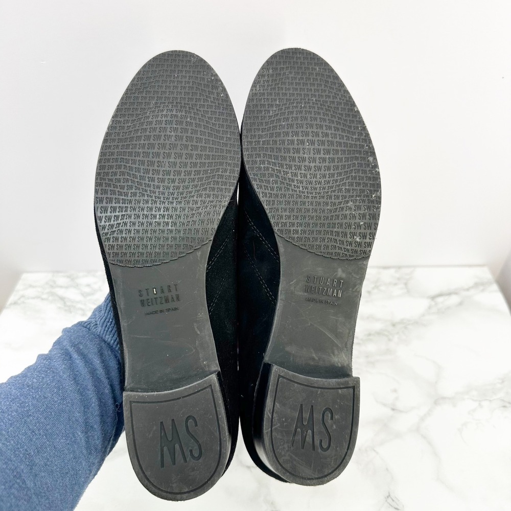 Stuart Weitzman Loafers Womens 8 Black Excellent Quilted Suede Chain Trim - Picture 6 of 6
